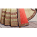 Stunning Cream Colored Embroidered Net Satin Lehenga Saree